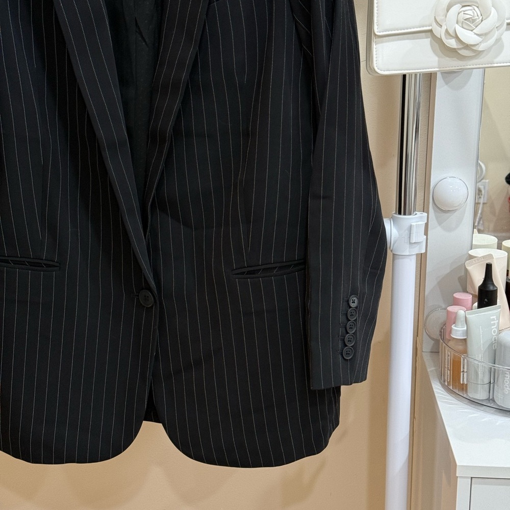 Express Black Pinstripe Single-Button Blazer - image 3